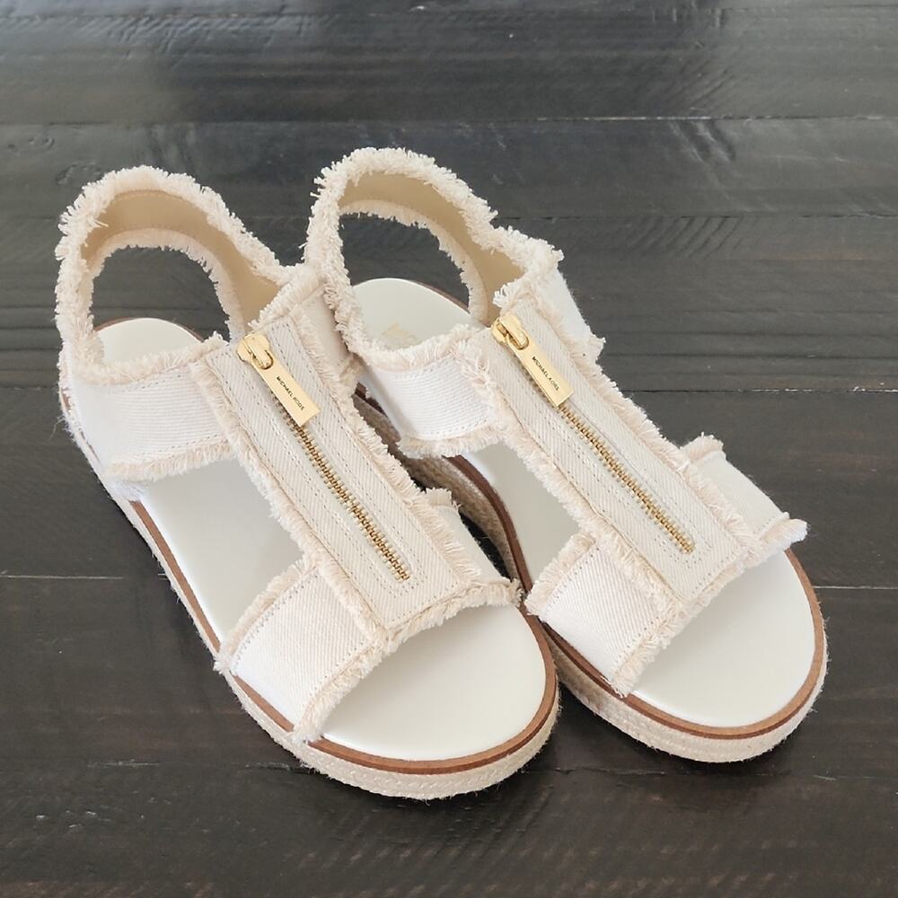 NEW - MICHAEL Michael Kors Berkley Zip Espadrille Platform Sandals Optic White 9
